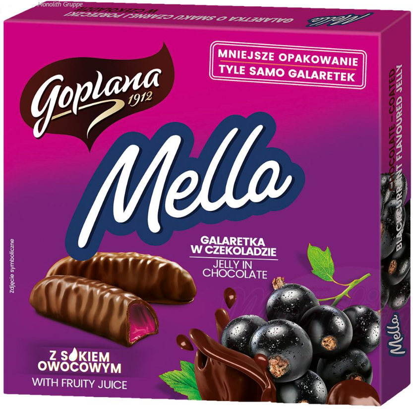 Goplana - Fruitmarmelade met aroma van zwarte bessen, in chocolade 190g.