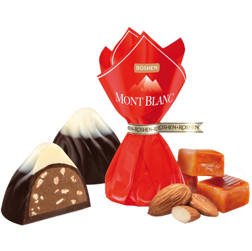 MONBLAN - Chocoladesnoepjes "Mont Blanc" met gekarameliseerde amandelen 100g.