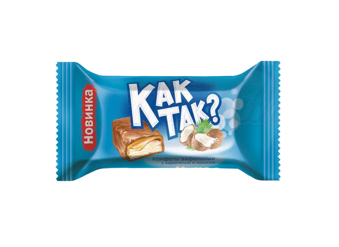 Essen production - Wafelsnoepjes met karamel en kokosnoot “КАК ТАК?" 100g.