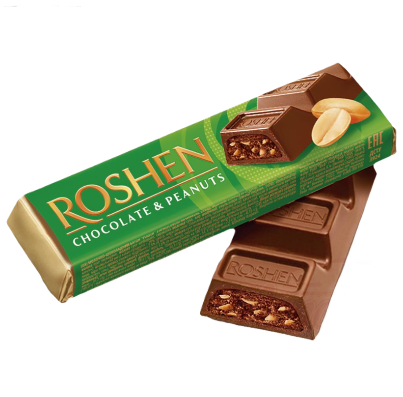 ROSHEN - Melkchocoladereep met romige pindavulling 38g.