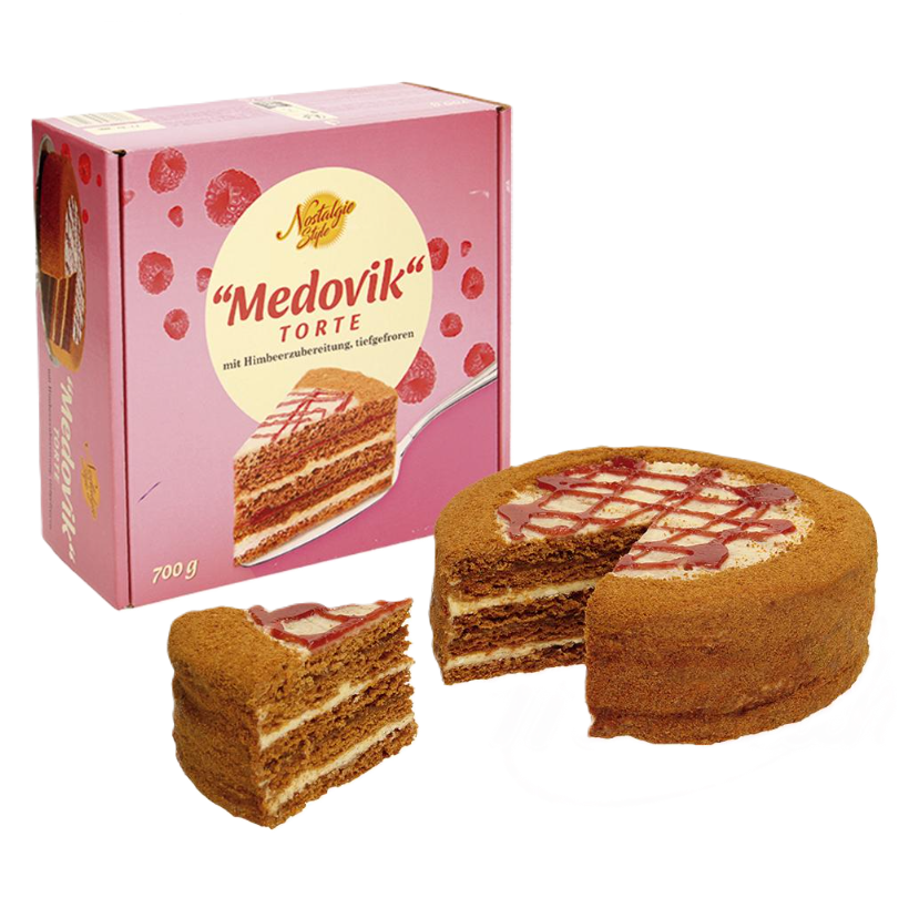 Nostalgie style - Taart "Honingcake" met frambozenjam, bevroren 700g.