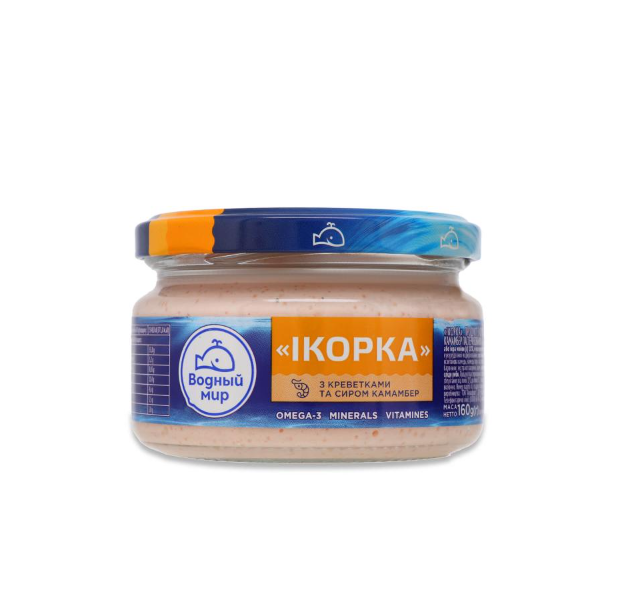 Vispasta gemaakt van oceaanviskuit, garnalen en camembert kaas 160g.