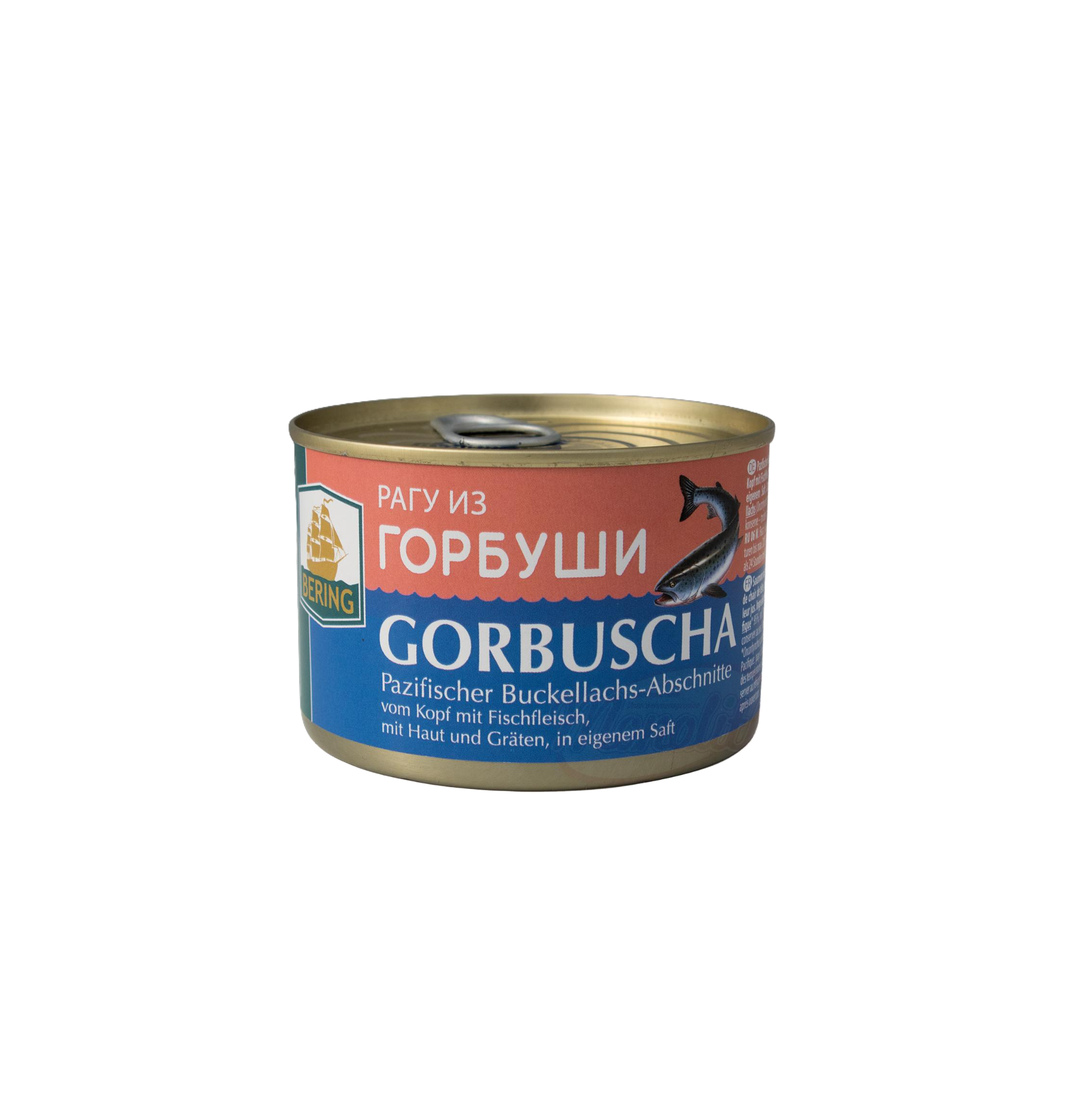 Bering - Pacifische roze zalm – stukken van de kop met visvlees, met huid en graten, in eigen sap.